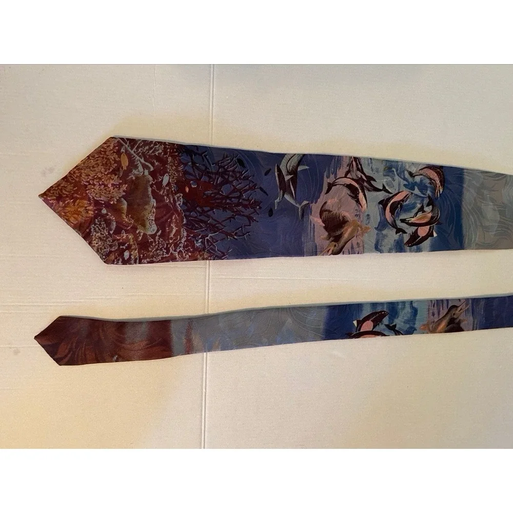 Endangered Species Mens Silk Tie Blue Purple Dolphin Ocean Nature Marine Life